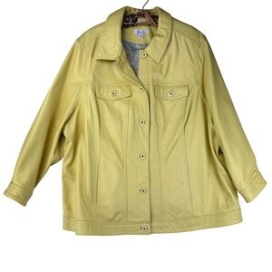 Denim & Company Leather Jacket Womens 3X Yellow Trucker‎ Button Front Plus Size
